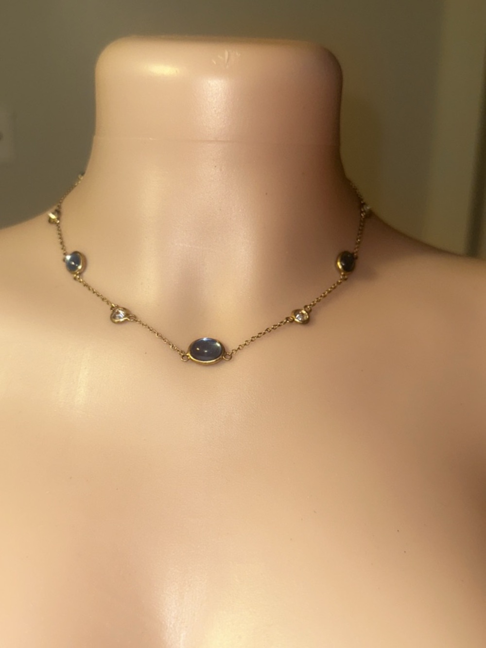 Kenneth Jay Lane Gold-Tone Necklace with Blue Cabochon Accents